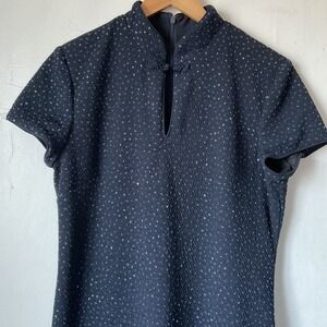 David Warren Vintage Keyhole Prom Dress Sparkly Glitter Navy Blue Sz 12 90s Y2K